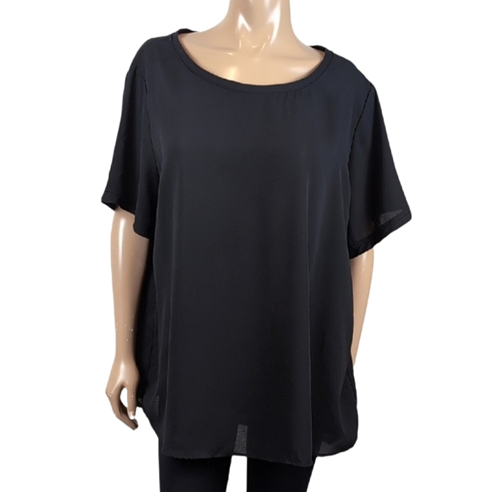 Joe Fresh Semi Sheer Blouse Flowy Short Sleeve Size 2X Tunic Top Black
